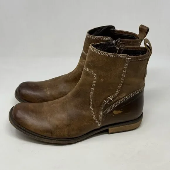 Bed Stu Revolution Boots Mens 10 Brown Distressed Leather Side Zip Ankle Hipster - Picture 5 of 16